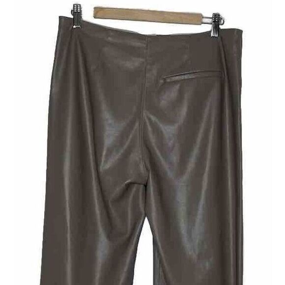 NANUSHKA Women’s Size L Faux Leather Pants Brown Split Ankle Wide Leg - Picture 7 of 9